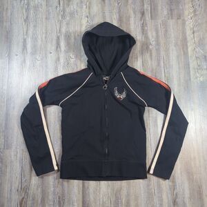 Harley Davidson Cotton Jacket Women's Size Small Hooded Black Embroidered
